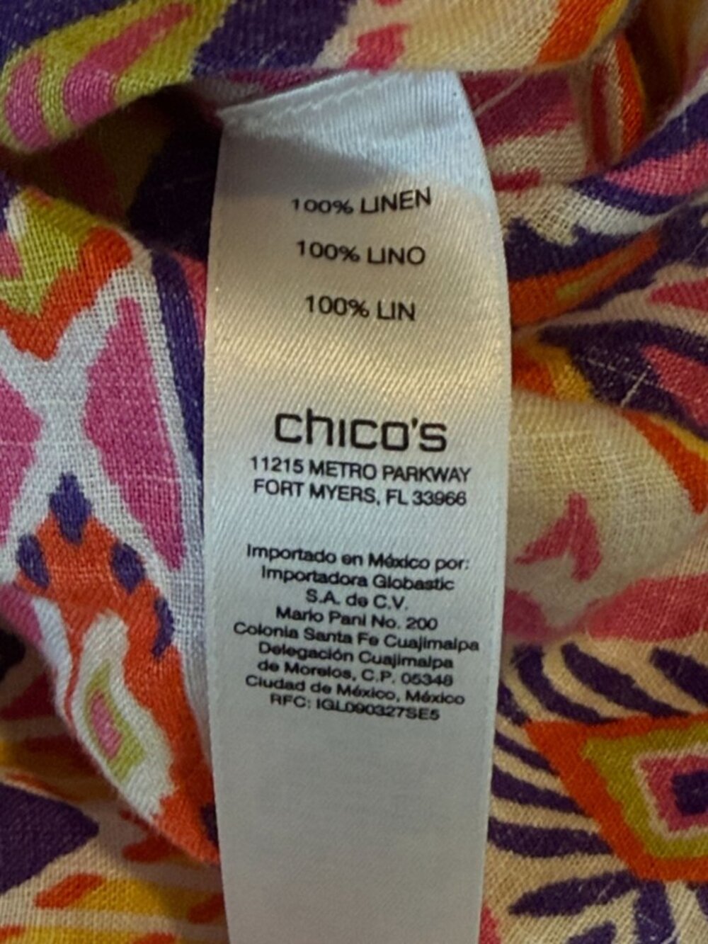 Chico's Multicolor Geometric Pattern Collared Linen Blouse Size Small - Picture 8 of 10